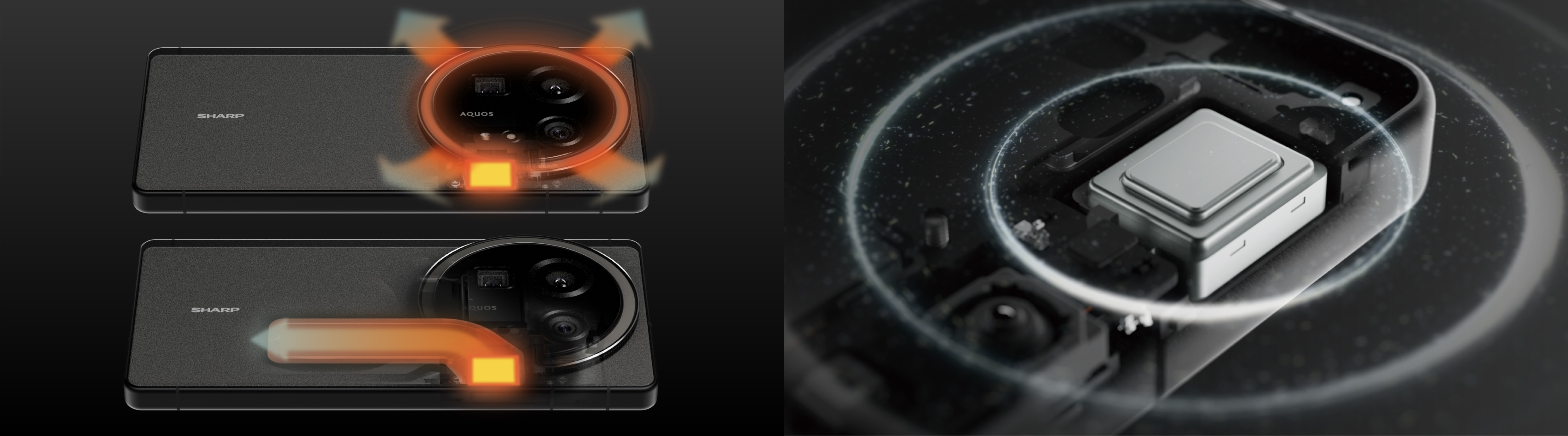 Heat dissipation based on camera ring (top) and vapour chamber (bottom) (illustration); Full-metal speaker box (illustration)